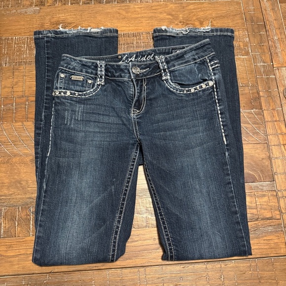 LA IDOL Juniors 9 Vintage Wash Skinny Jeans Embellished Frayed - Picture 13 of 13